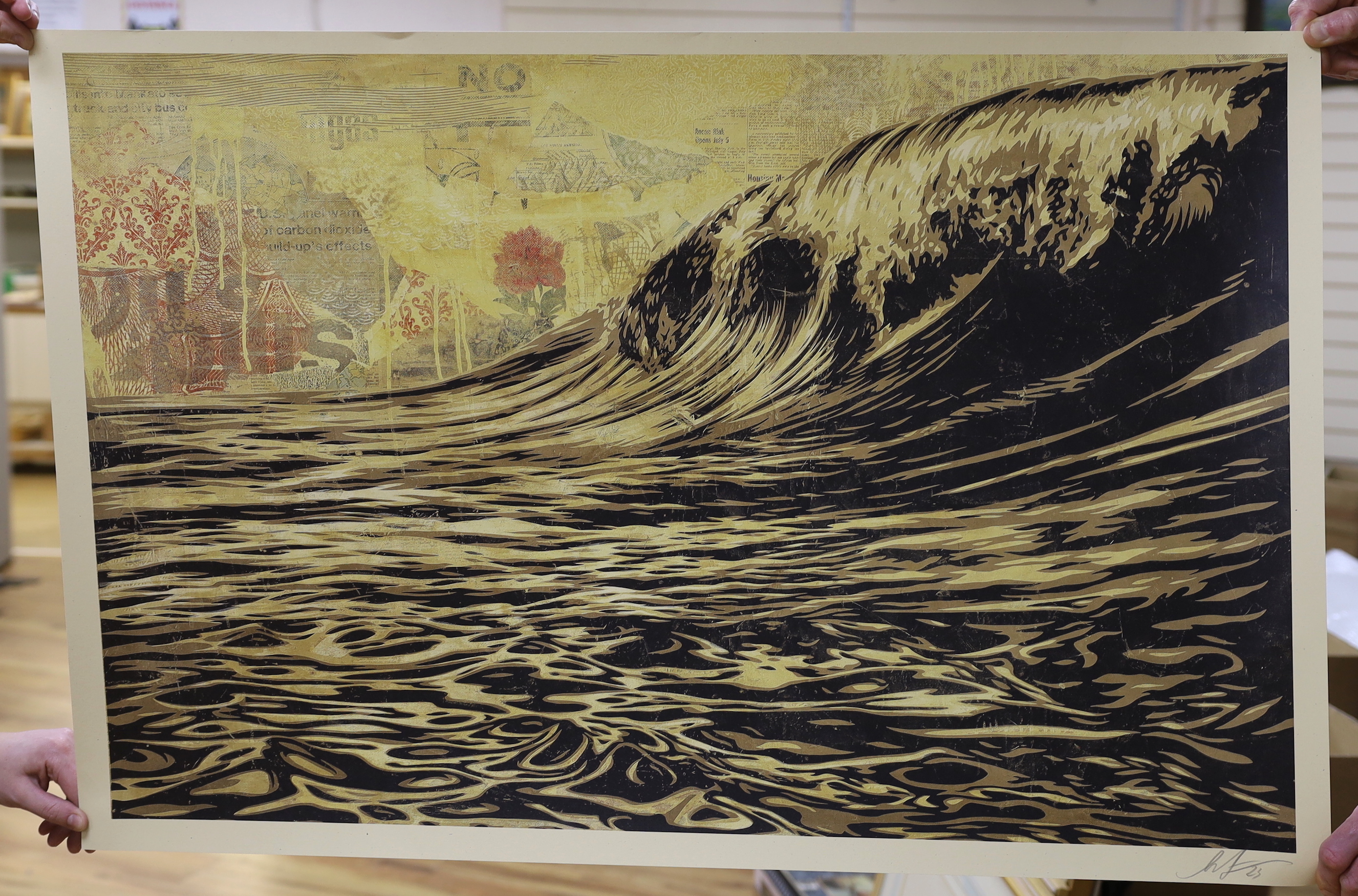 Shepard Fairey (American, b.1970-), lithograph poster, 'Dark Wave', signed in pencil, 91 x 61cm, unframed